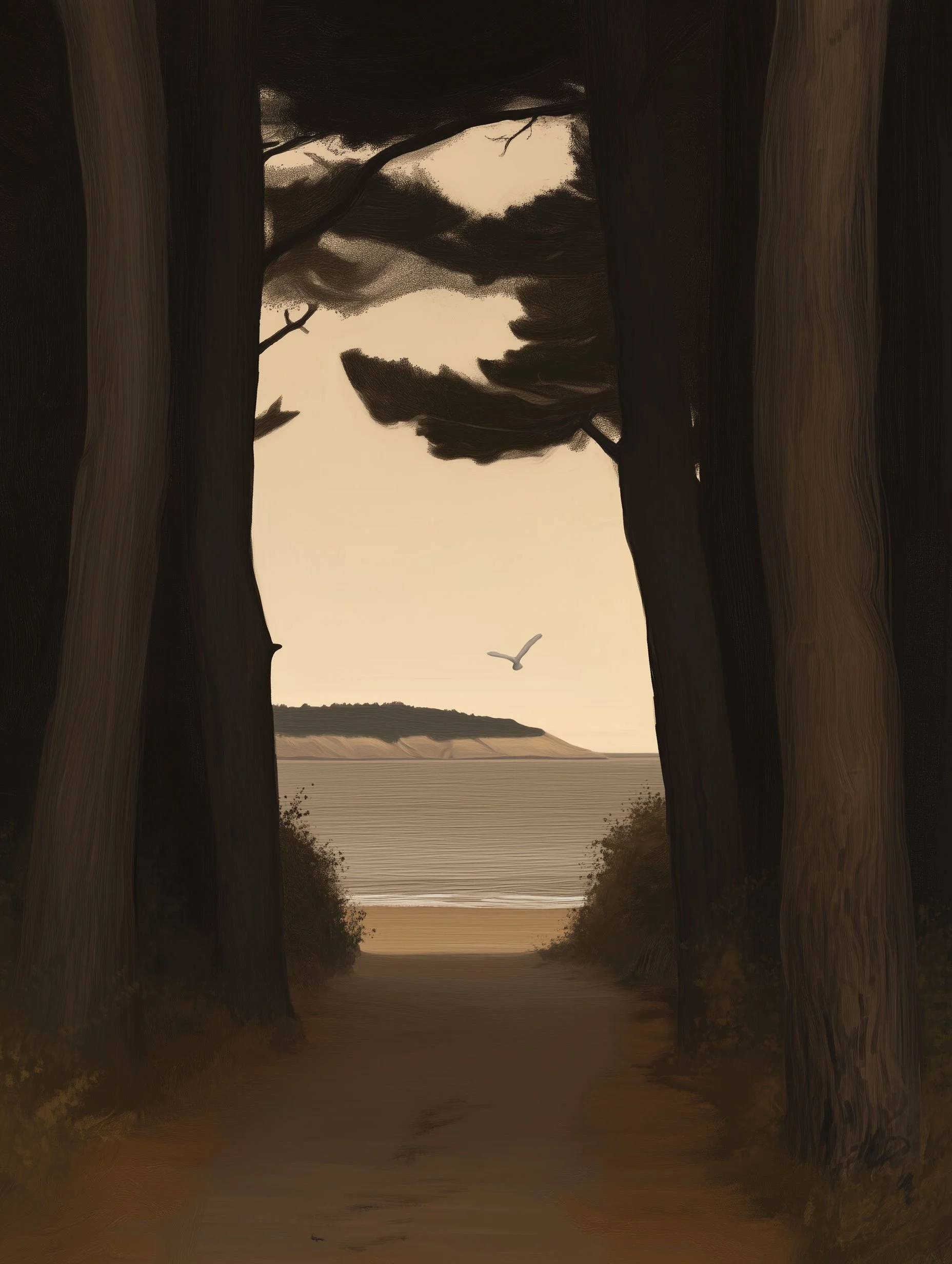 Un passage côtier calme s’ouvrant sur la mer, utilisé pour accompagner une entrée de journal explorant une expérimentation « conscience-d’abord » et des approches séculières de l’éveil.