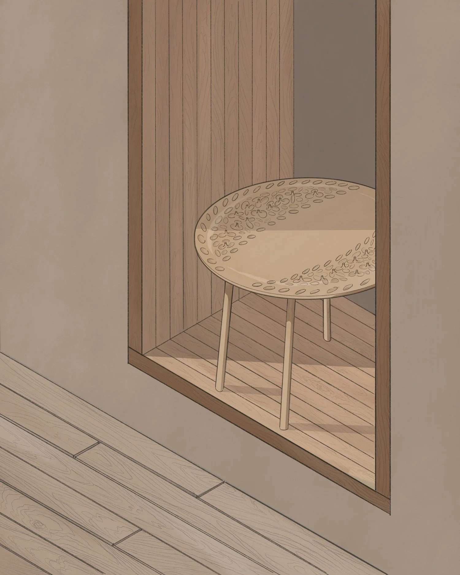 A digital pigment print on German Etching features seemingly useless furniture in a minimalistic interior space. A stark reminder that our perception defines the value and purpose we attribute to objects.