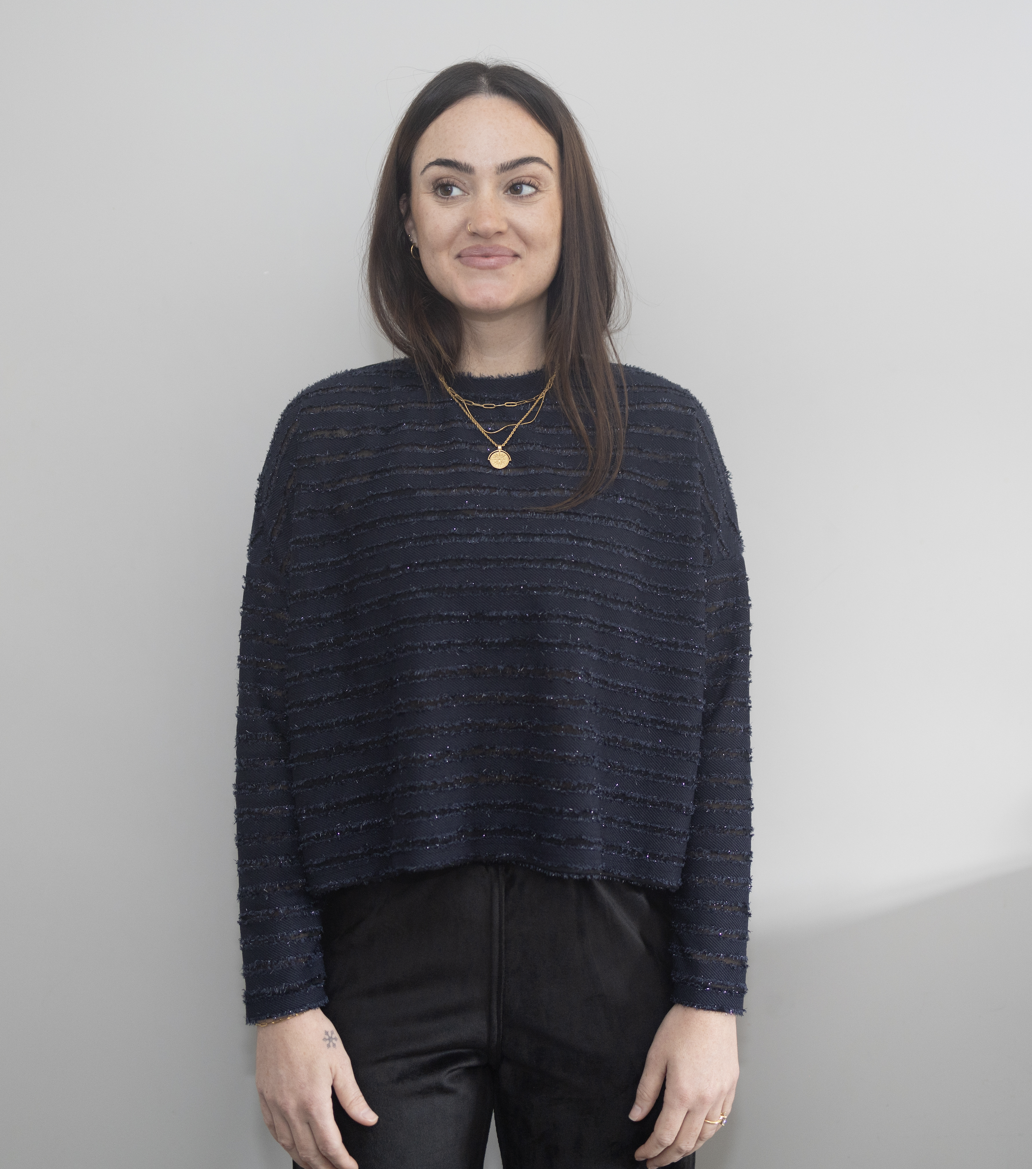 NAVY SEMI SHEER STRIPE CROP