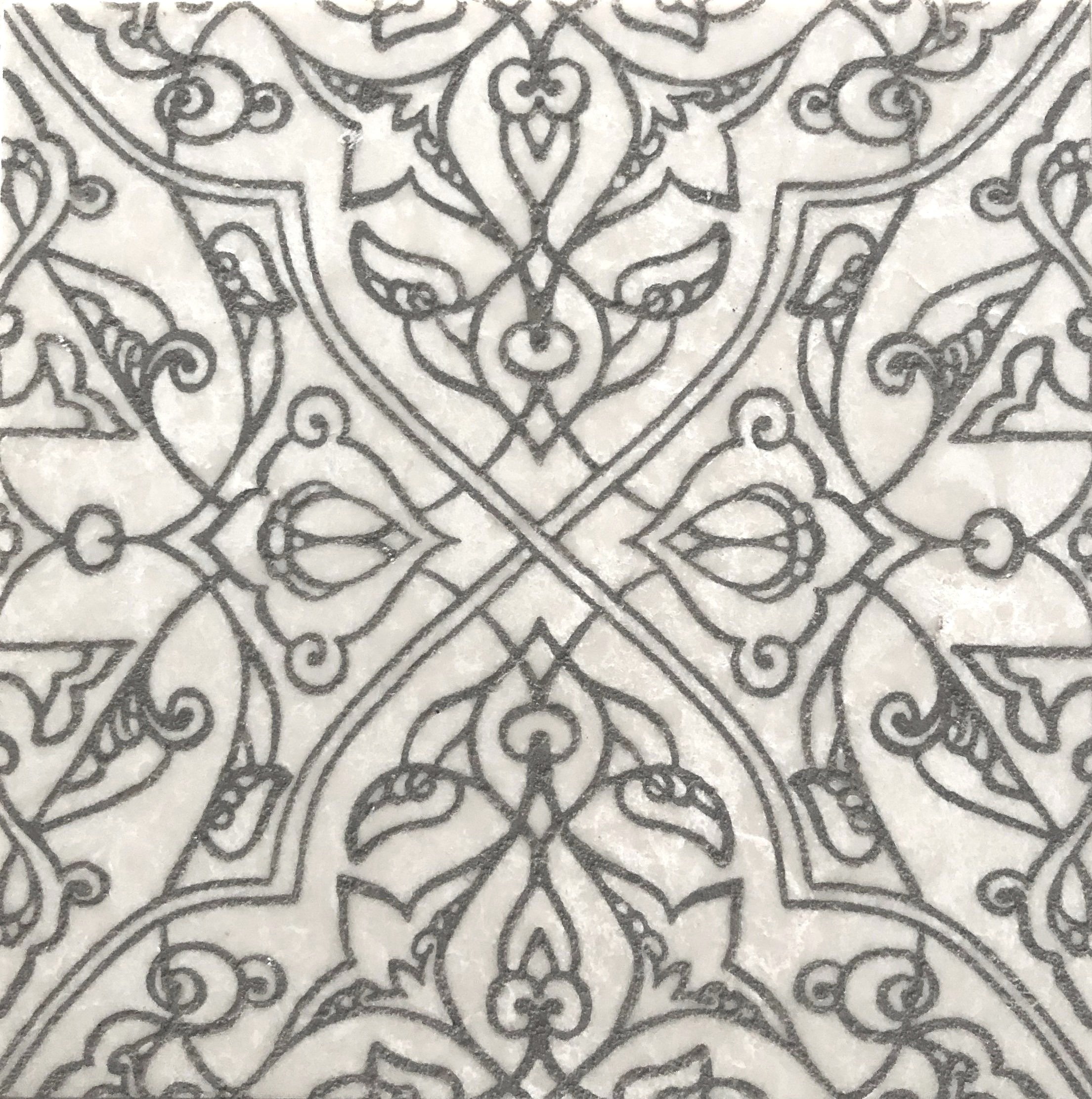 Botticino marble tile handmade etched stone farmhouse modern rustic natural luxury kitchen bathroom backsplash interior designer artisan handcrafted art taupe cream grey gray custom