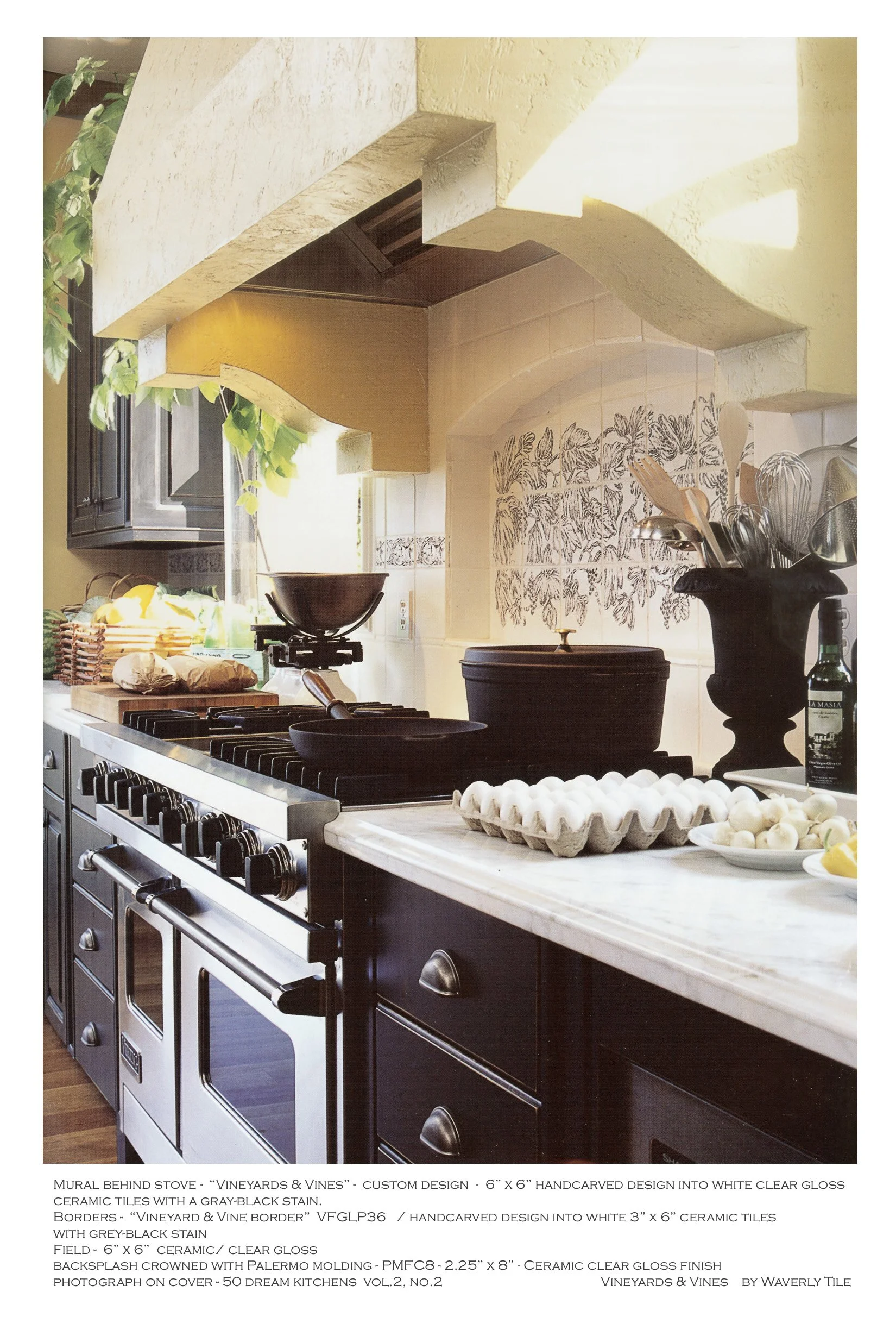 Vinyards and vines  grape vine mural White ceramic tile in black ( Home and Garden )