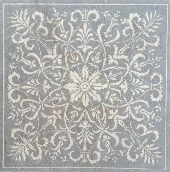 Botticino marble tile handmade etched stone farmhouse modern rustic natural luxury kitchen bathroom backsplash interior designer artisan handcrafted art grey blue Azul cream