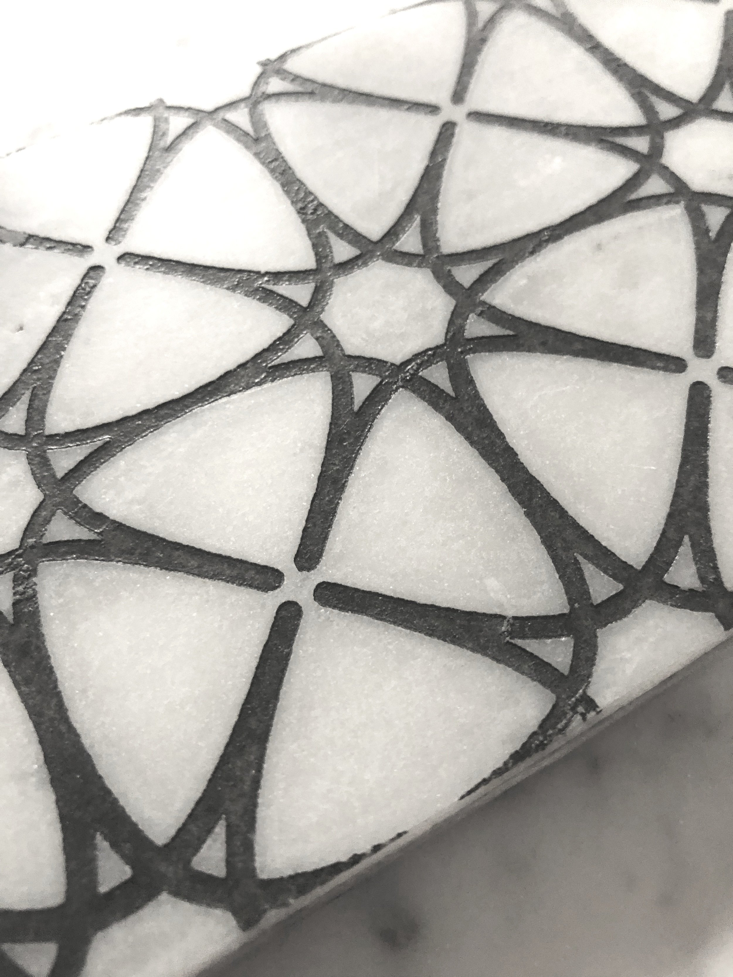 Carrara Bianco marble tile handmade etched stone farmhouse modern rustic natural luxury kitchen bathroom backsplash interior designer artisan handcrafted art copper white custom