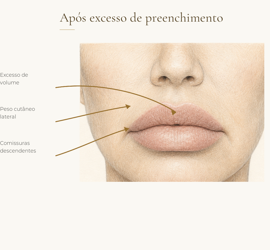 Ilustração das alterações relacionadas ao excesso de preenchimento