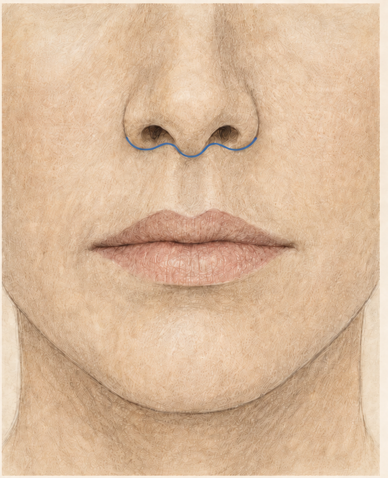 Marcação esquemática da incisão do Lip Lift