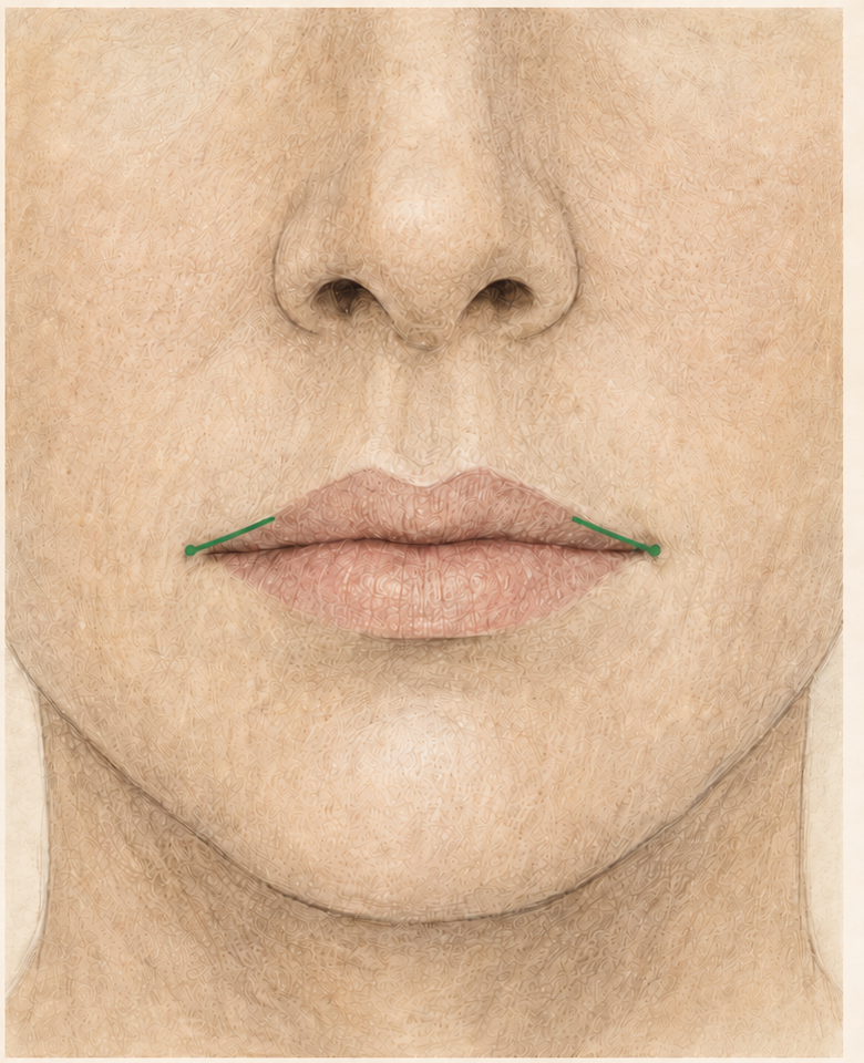 Marcação esquemática da incisão do Corner Lift