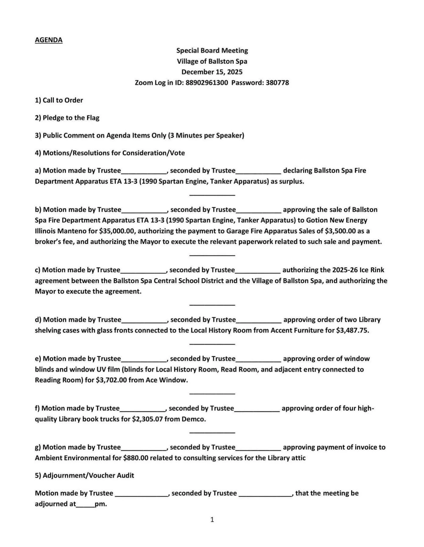 🧐 Ballston Spa Village Special meeting Monday 12/15 6:30PM. Tune in and make your voice heard!