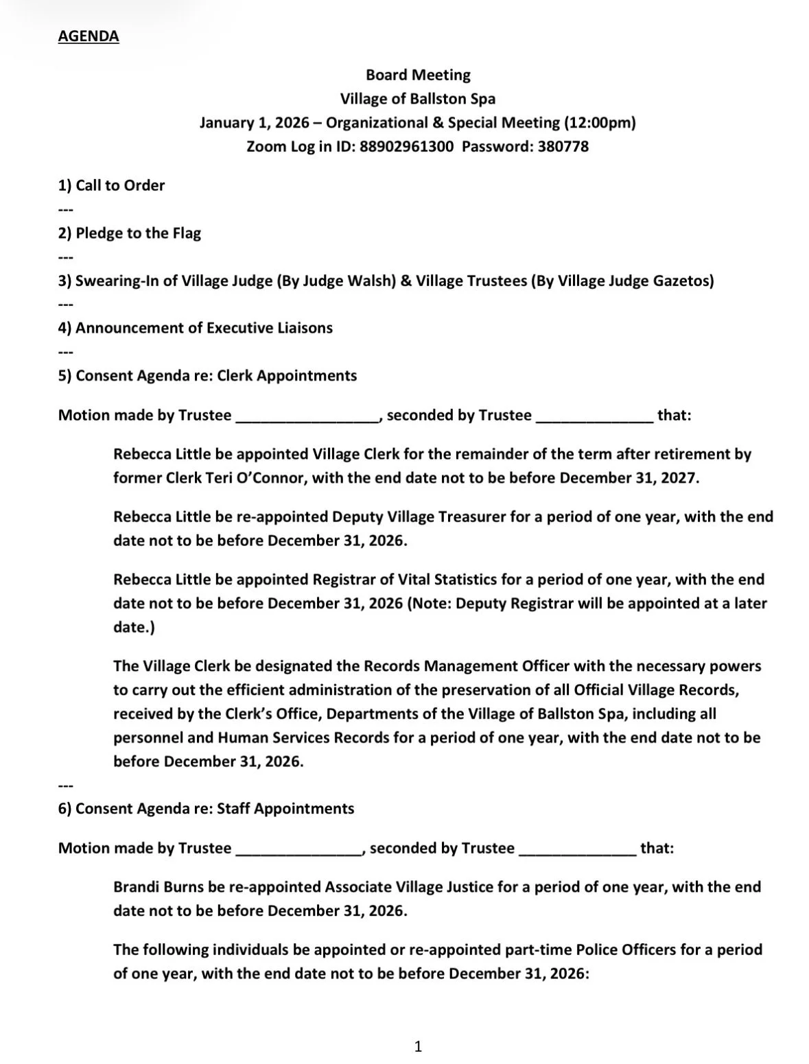 ‼️Bspa Village is now under complete Republican leadership for the first time in years and this is their agenda for their first meeting of 2026, held at noon today Jan 1st a national holiday at Village Hall. Why are they holding such an important mee