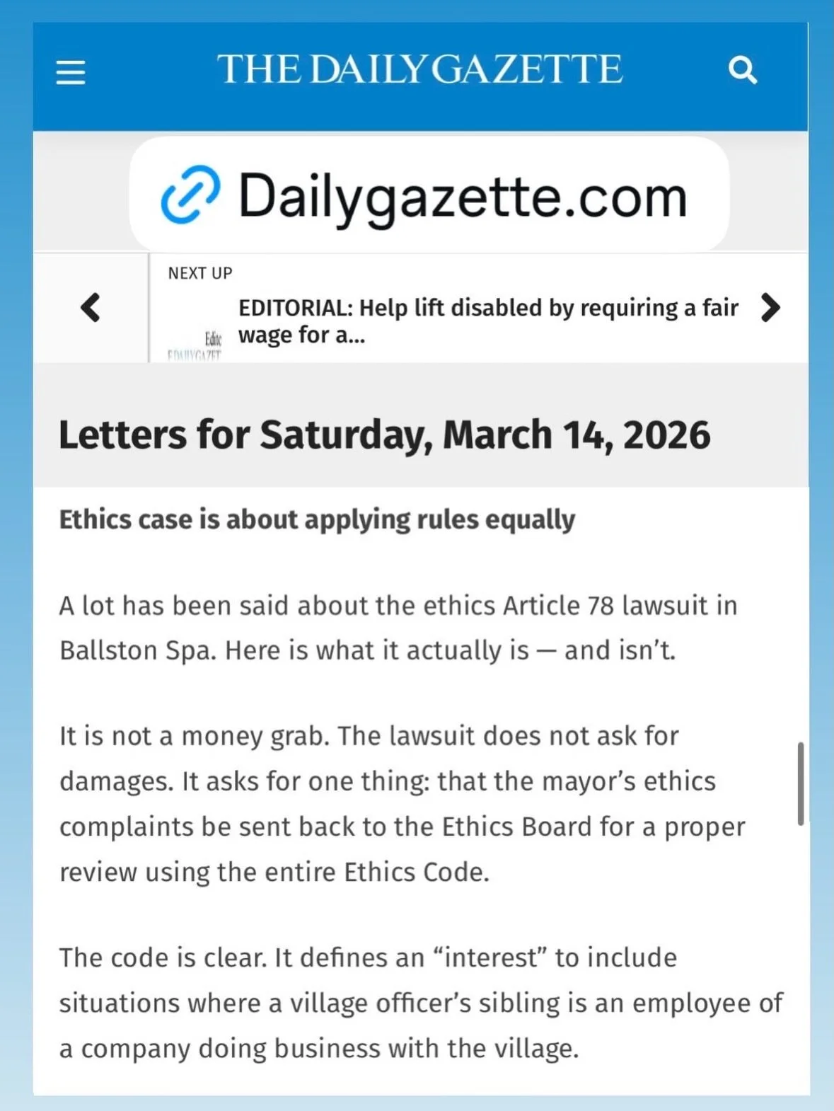 📰 Read today&rsquo;s Daily Gazette Letters to the Editor: https://www.dailygazette.com/opinion/letters-to-the-editor-daily-gazette/article_9183c17b-d8d4-415e-89bb-01480bb35ce2.html