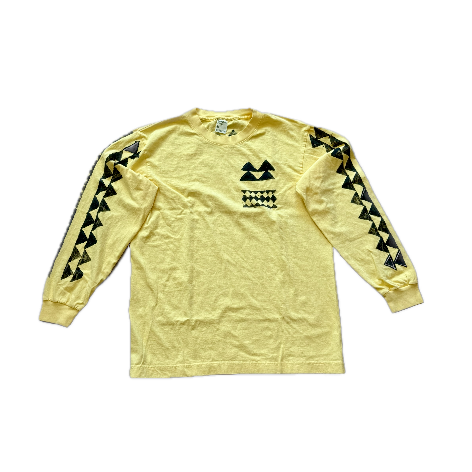 He Manō Ka Nino — Long Sleeve Trash Tee — Butter Yellow Regular Fit — Algae Ink Black