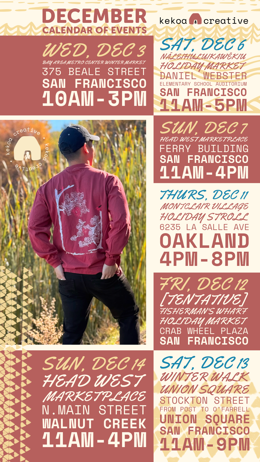 Kekoa Creativeʻs in-person holiday pop-up schedule for December 2025 part 1