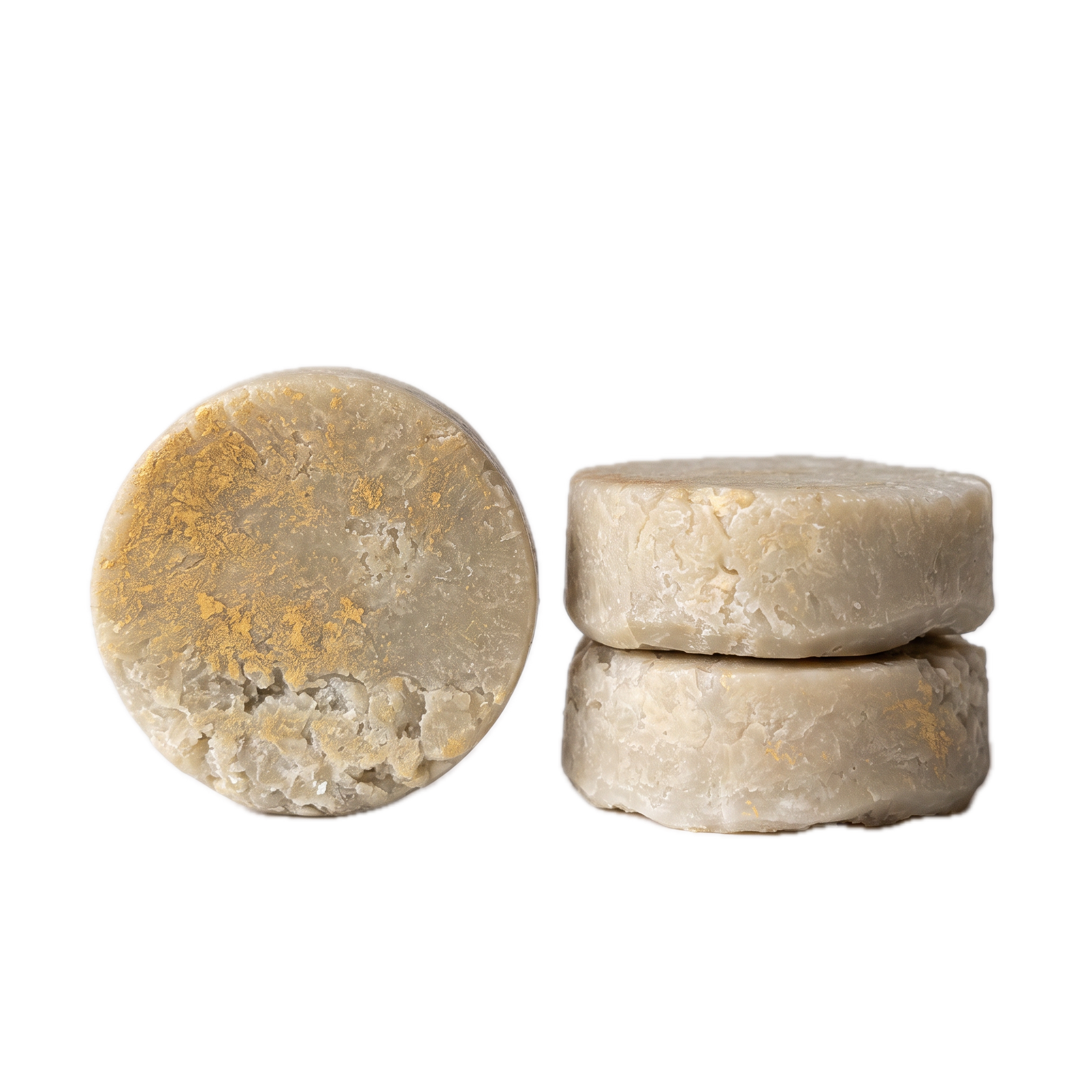 The Centering Shave Ritual artisan soap puck with Hawaiian Kukui nut oil, Blue Tansy, Green Clay, and Juniper Berry by Kekoa Creative.