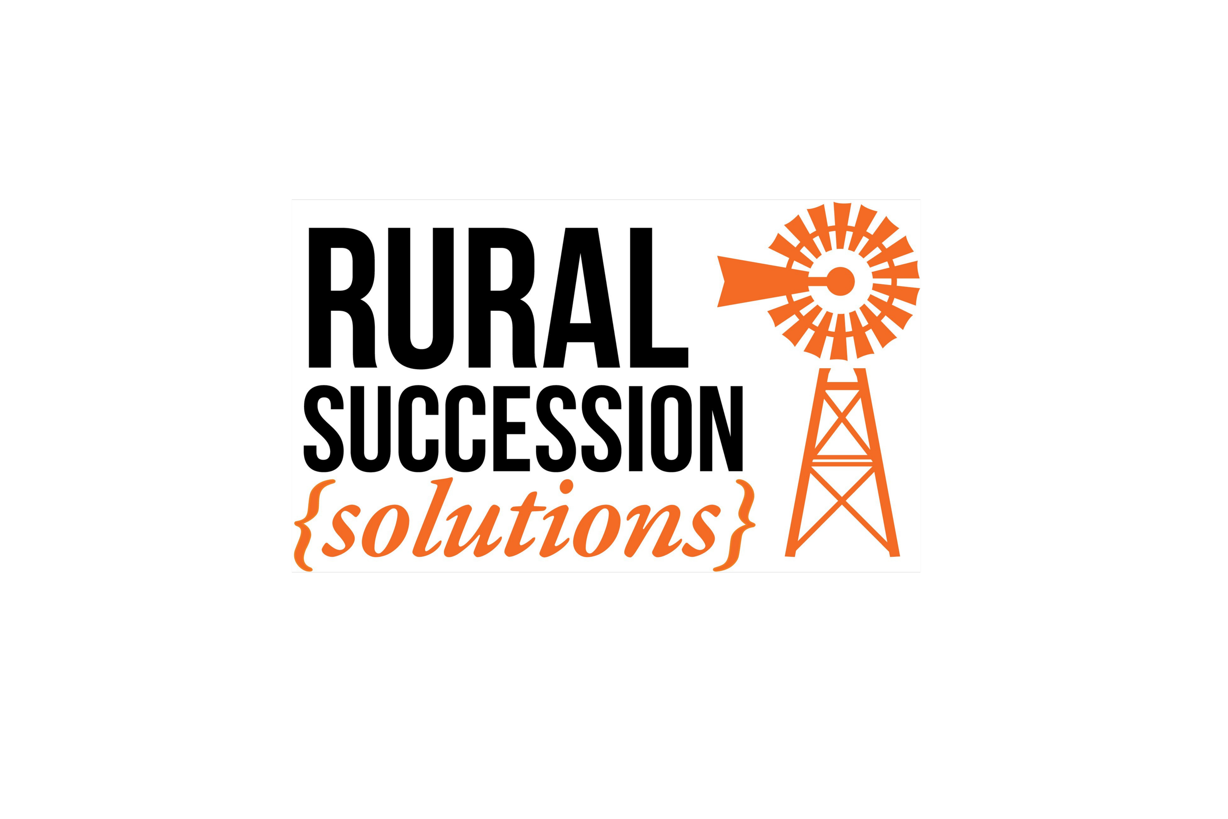 Logo for Rural Succession Solutions featuring a wind turbine icon and bold black and orange text.