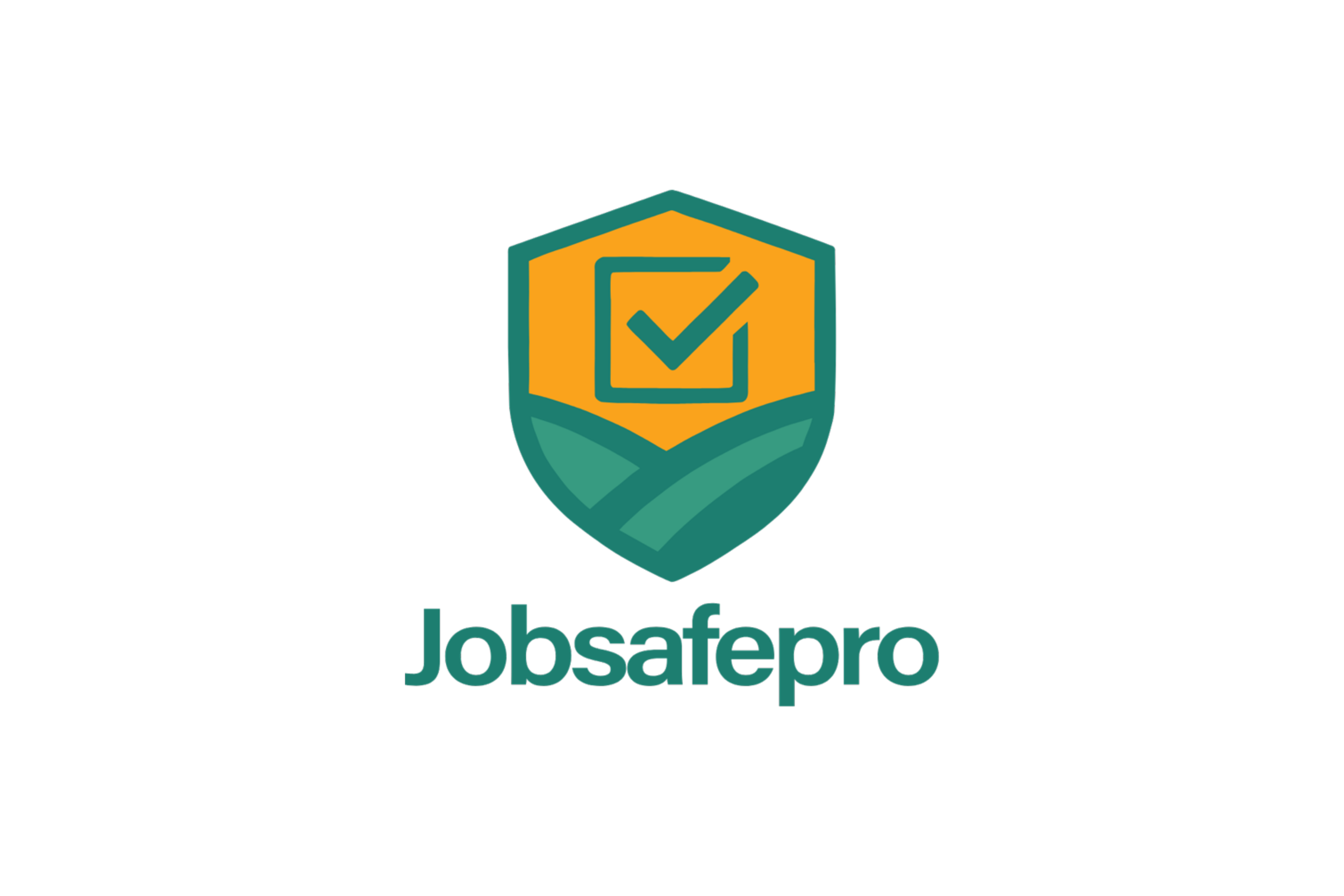 Logo with a shield shape featuring a checkmark inside a square, and the text 'Jobsafepro' below.