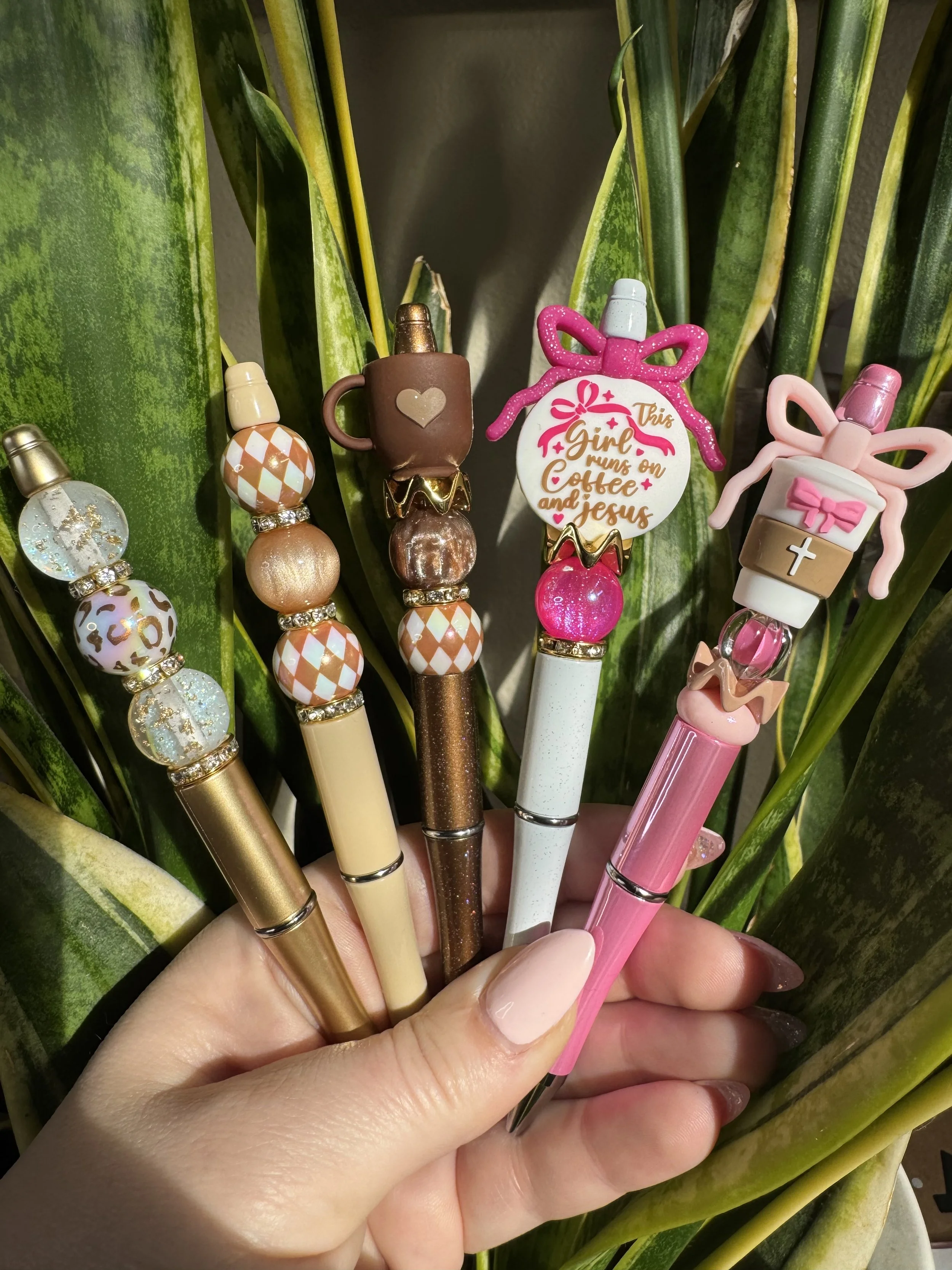 GOLDEN LEOPARD TRIO, TAN CHECKERS TRIO, COFFEE CUP, THIS GIRL RUNS ON COFFEE & JESUS, CROSS COFFEE