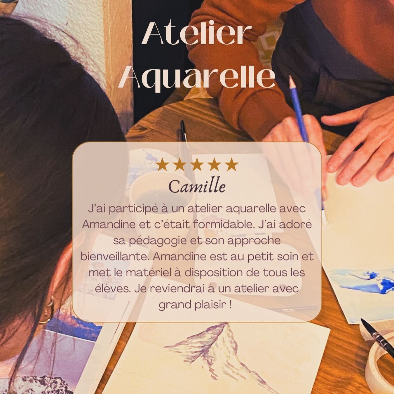 Retour d&rsquo;exp&eacute;rience de l&rsquo;atelier Aquarelle ! 
.
Ce matin, j&rsquo;ai d&eacute;couverts parmi mes mails une belle surprise. L&rsquo;avis d&rsquo;une de mes &eacute;l&egrave;ves pr&eacute;sente &agrave; l&rsquo;atelier aquarelle de j