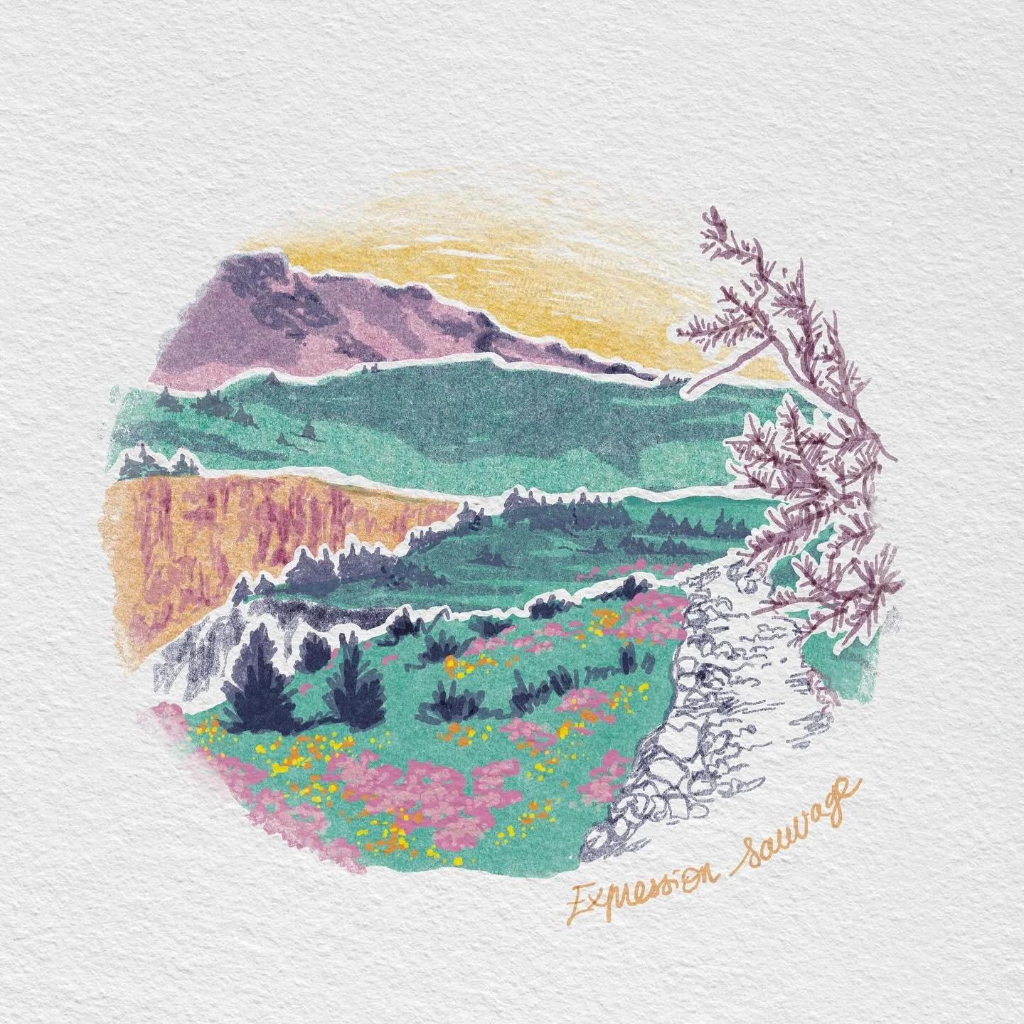 Inspiration Clar&eacute;e 🌸☀️🌄

Une deuxi&egrave;me illustration est n&eacute;e !
Elle vient d&rsquo;une randonn&eacute;e au col des Thures dans la magnifique vall&eacute;e de la Clar&eacute;e.

Ce col verdoyant, fleuri et si paisible&hellip; 
Je p