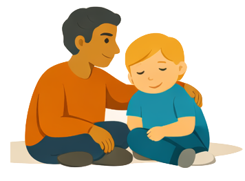 Emotionally regulated adult providing calm comfort and physical reassurance to a child, illustrating trauma informed parenting, co regulation, and the protective role.