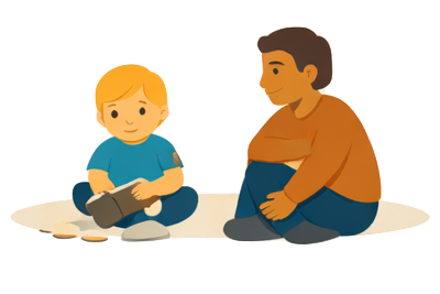 Emotionally regulated adult supporting a child through calm connection and play, illustrating trauma informed parenting, nervous system safety, and the importance of one stable adult in high stress family environments.