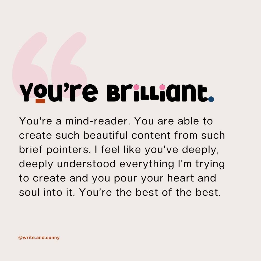 Still baffles me (daily) that I get to do what I love *and* work with cool people 😎

-

#Copywriter #FreelanceLife #SelfEmployedWomen #SocialMediaManager #Marketing #Copywriting