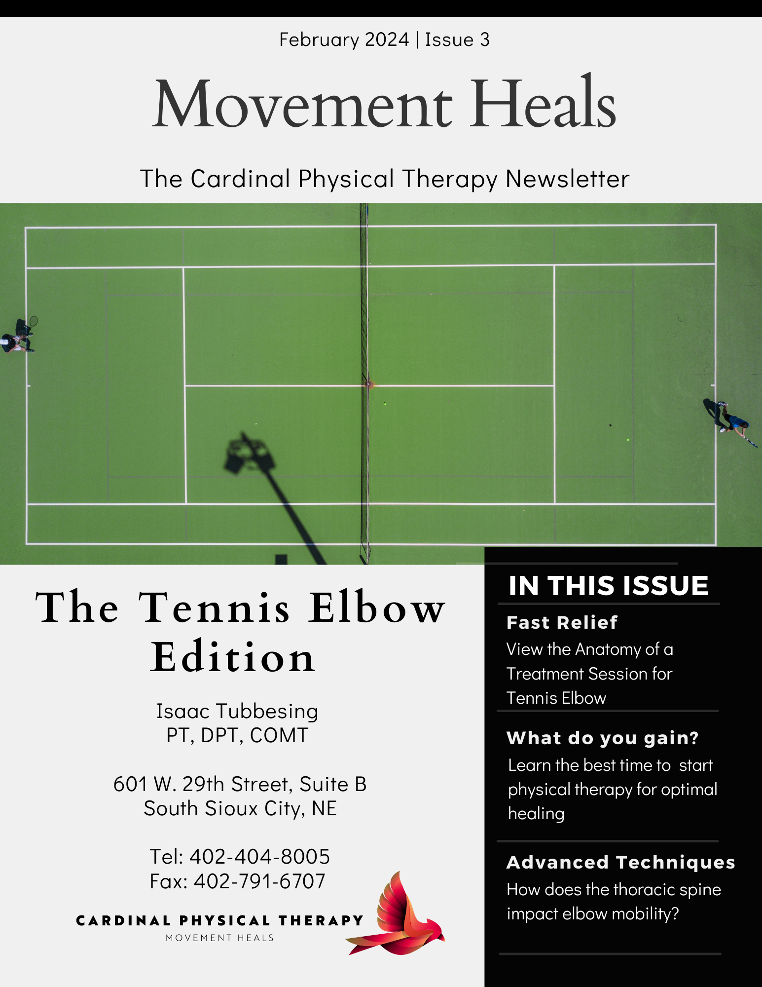 Tennis Elbow Pain Relief with Cardinal Physical Therapy in South Sioux City, NE and Dr. Isaac Tubbesing