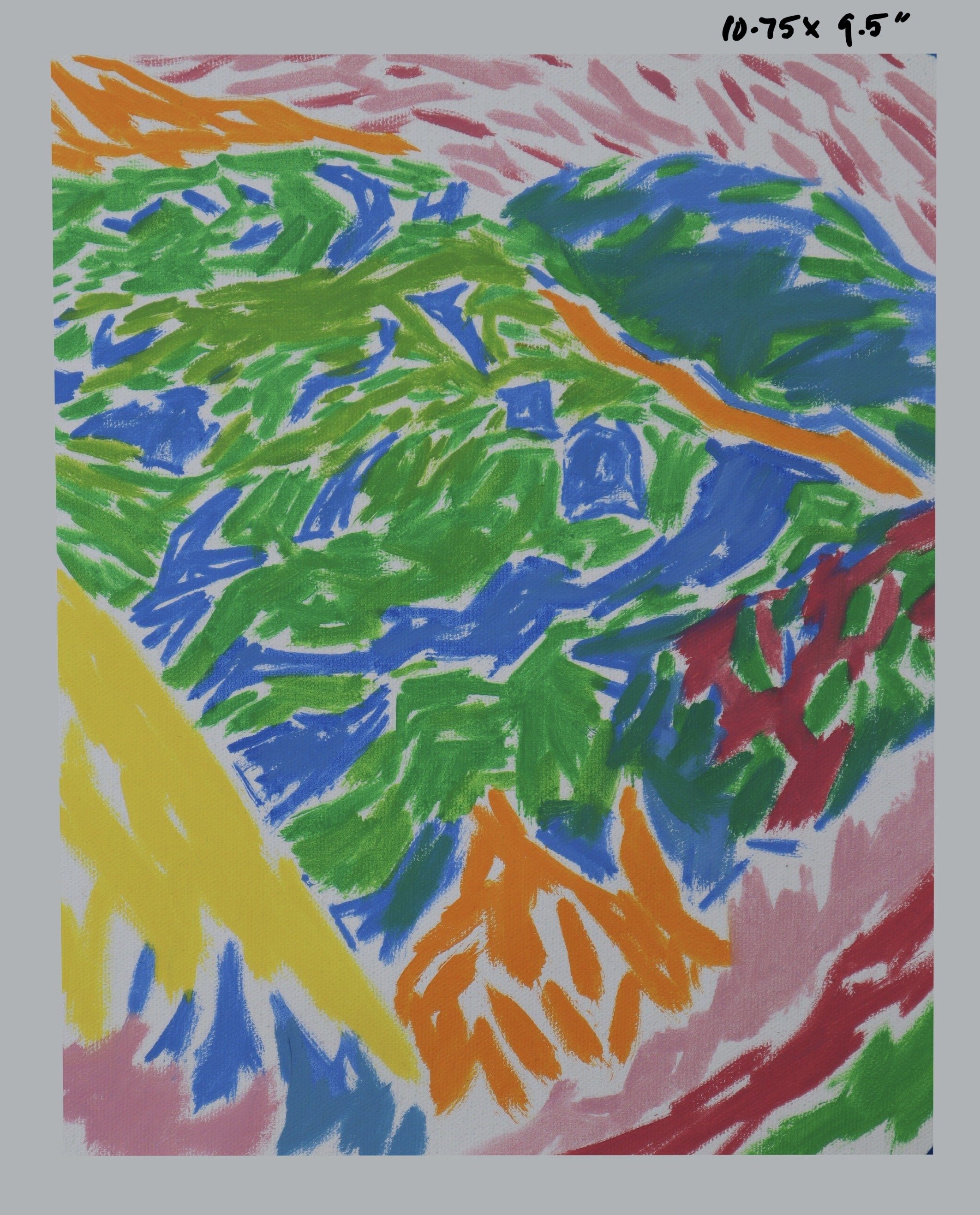 Carbonation (study in color movement)
oil on canvas mounted to wood
10.75x9.5"