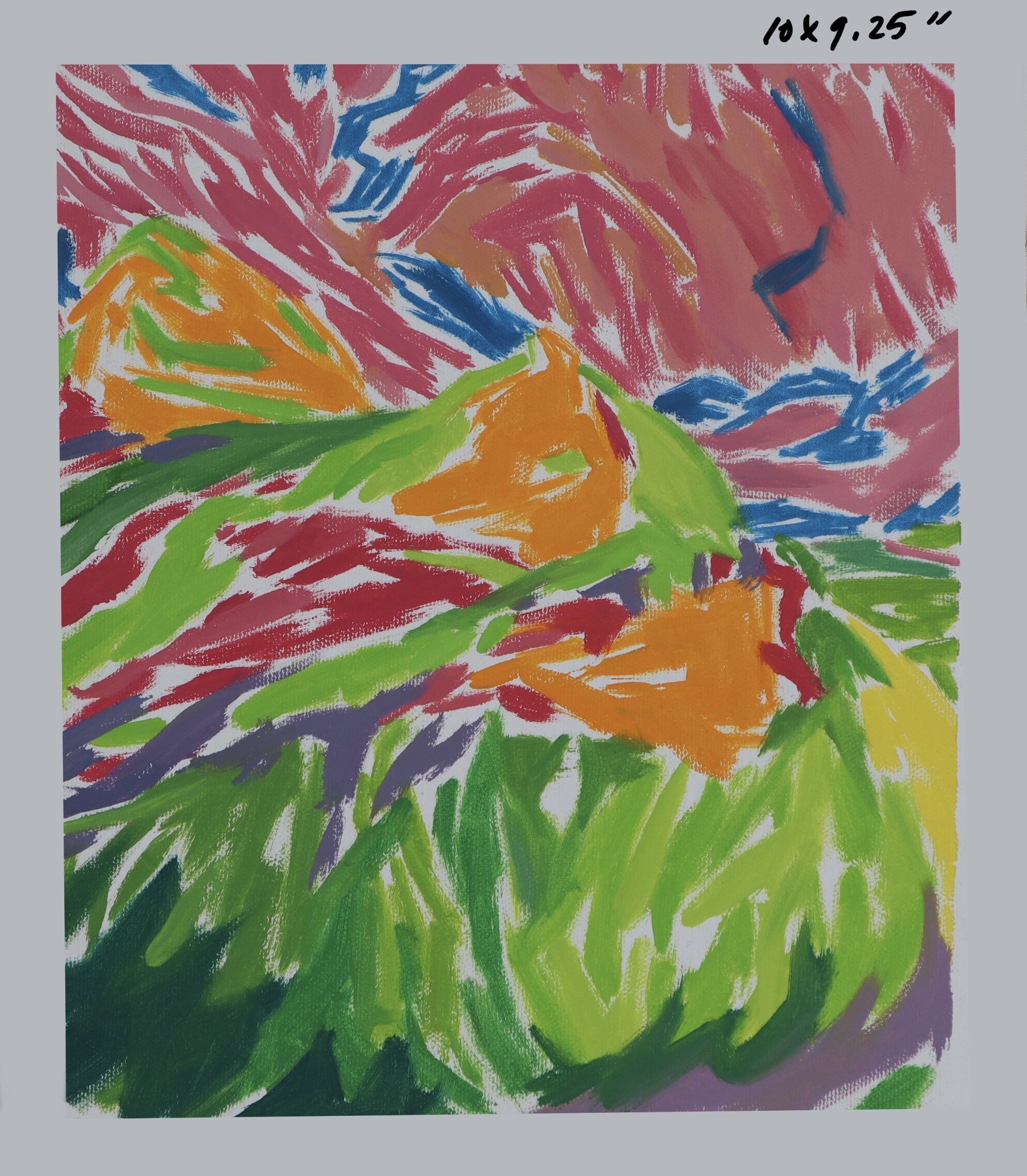 Carbonation (study in color movement)
oil on canvas mounted to wood
10x9.25"