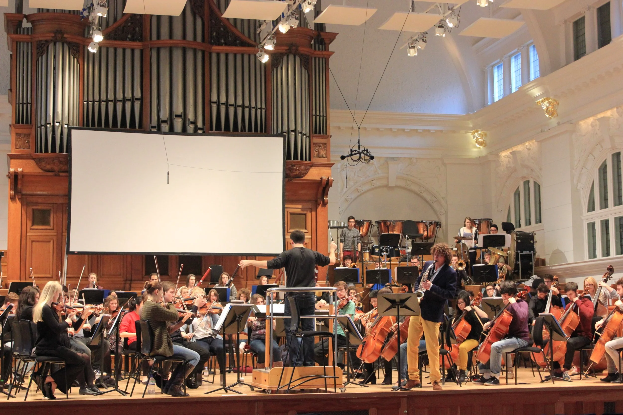 Dress rehearsal of "Saxophone Concerto" by Michael Kamen. London RCM Symphony Orchestra conducted by Pablo Urbina 