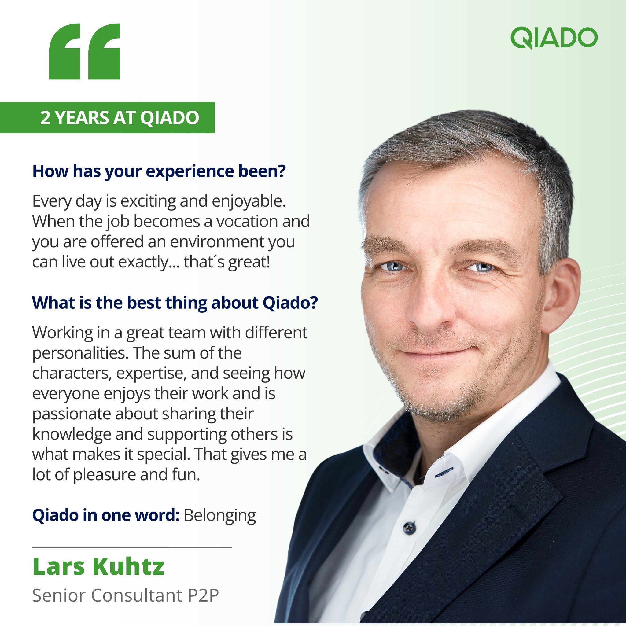 Lars Kuhtz definely brings light and joy to our offices in Bavaria! 🎉 We proudly celebrate his second work anniversary at #Qiado, an example of a great technical and cultural match! We are happy to have him in our daily #FinanceIT journey. Let&acute
