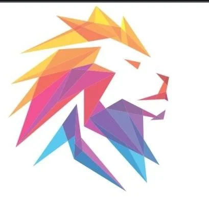 Abstract geometric illustration of a unicorn's head in vibrant colors.