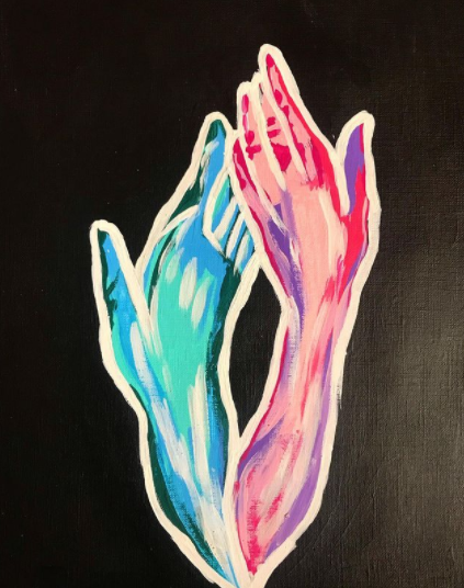 manos 1 (acrílico sobre papel 22.9 cm x 30.5 cm) $1,750