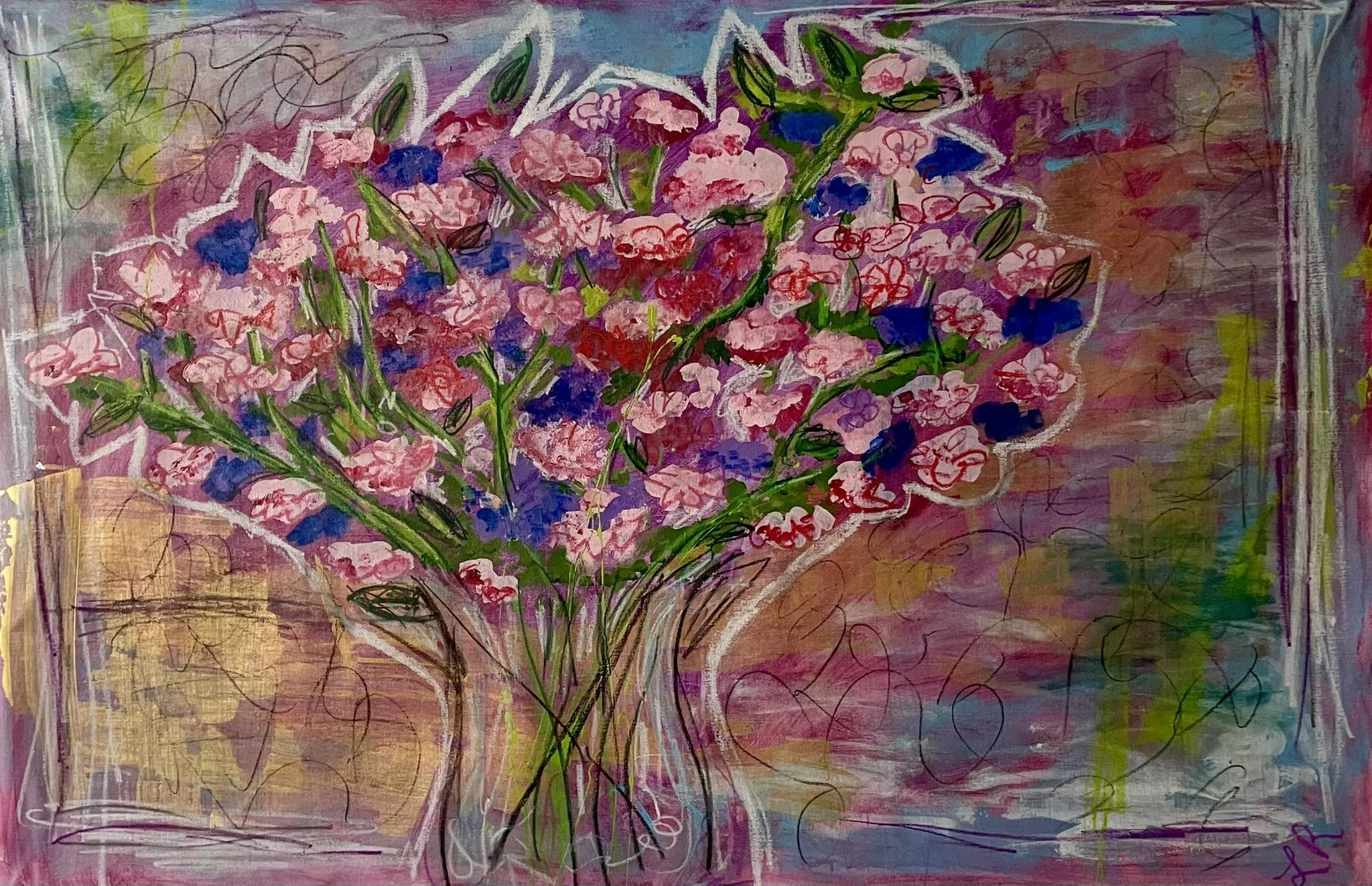 “Ramo buchón”
Acrílico y pasteles sobre lienzo
Acrylic and oil pastels on canvas
130x100 cm
51x39 in
2025
$1500 USD