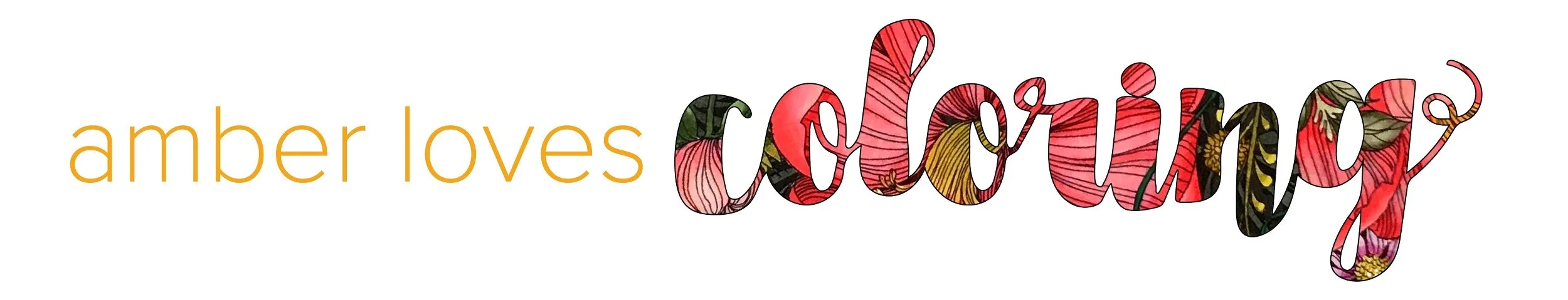 Text design saying "amber loves gardening" with "amber loves" in plain orange font and "gardening" in script filled with floral pattern.