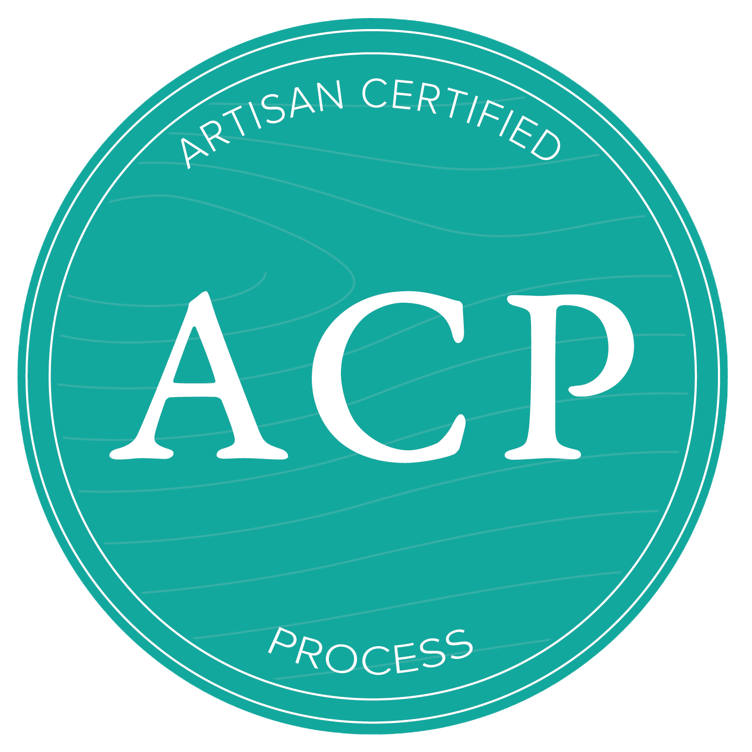 A teal circular badge with white text that reads 'Artisan Certified' at the top, 'Process' at the bottom, and large white letters 'ACP' in the center.