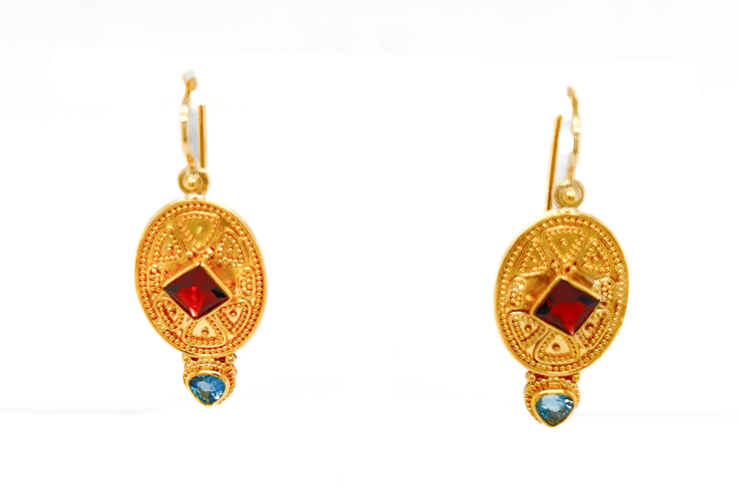Garnet and Aquamarine Earrings