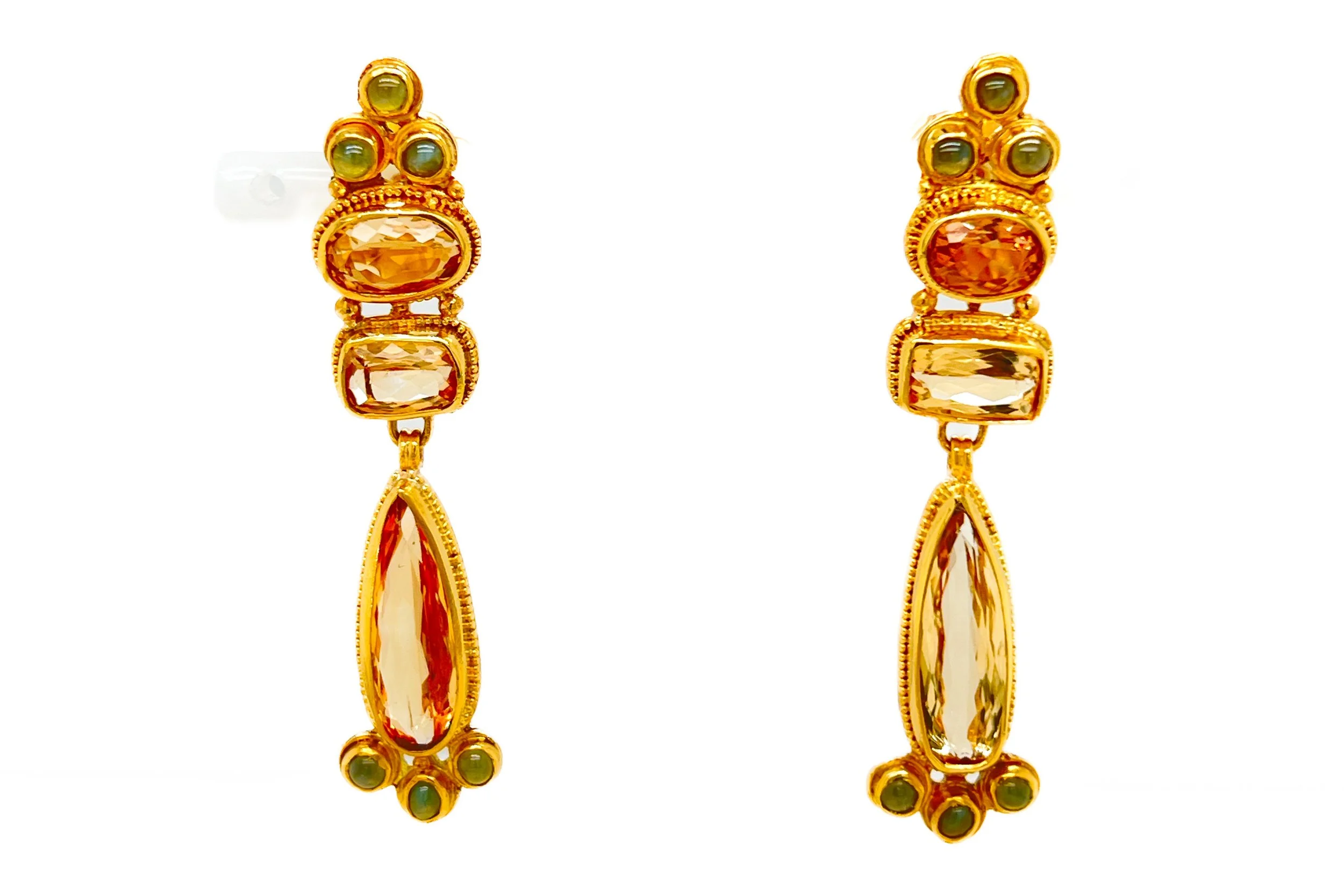 Imperial Topaz and cat's eye Chrysoberyl Earrings