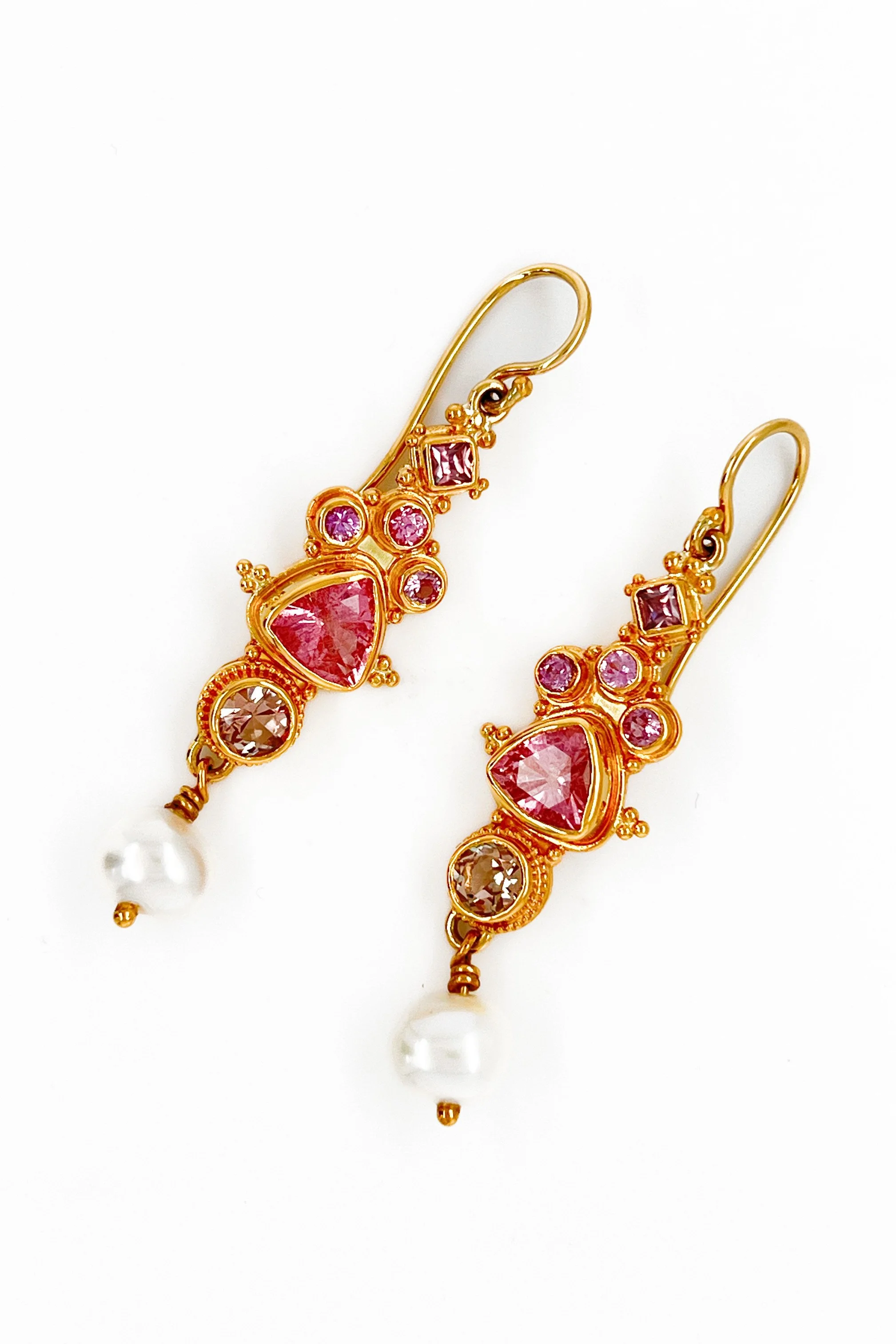 Pink Tourmaline and Pearl Earrings