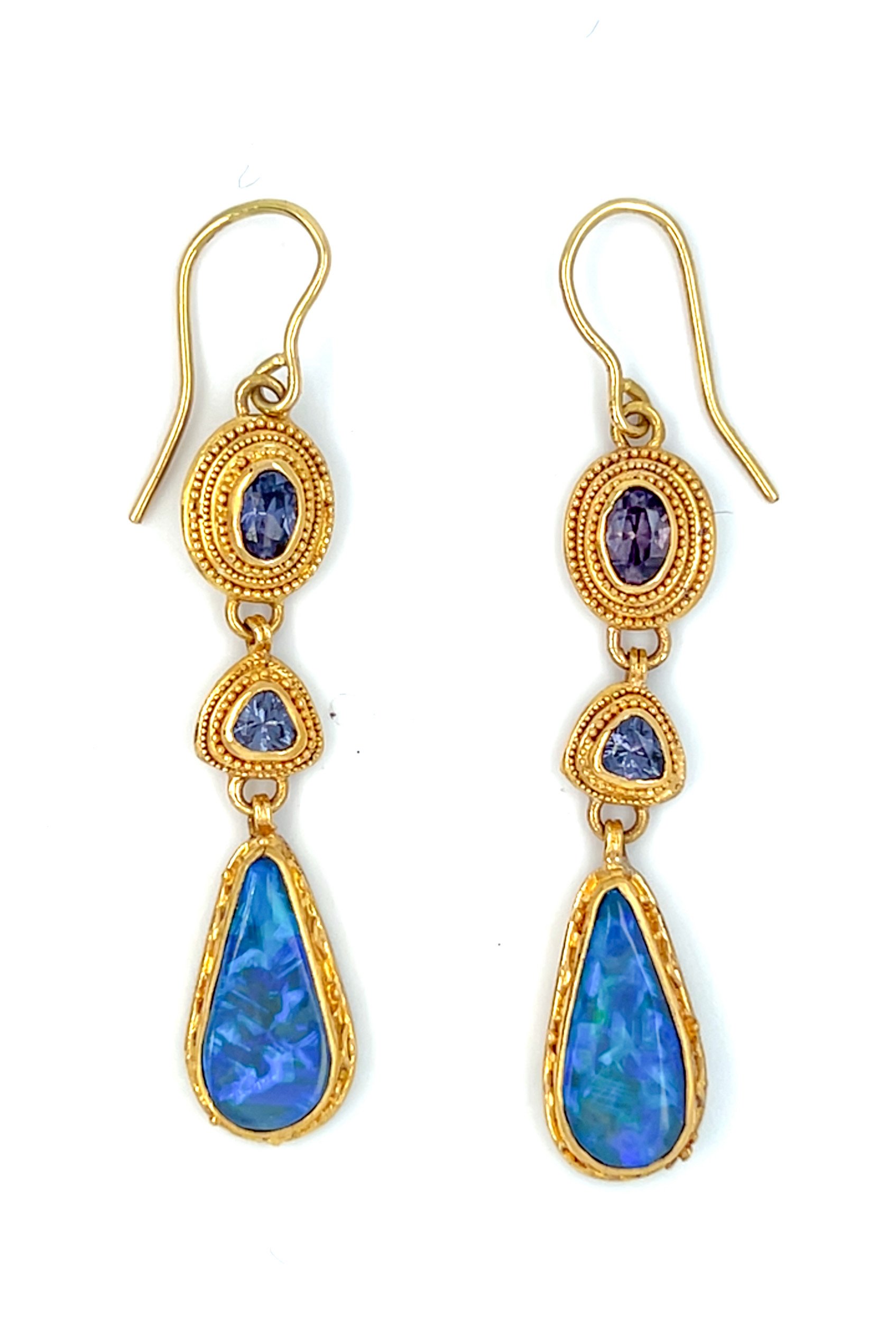 Alexandrite, Garnet and Opal Earrings