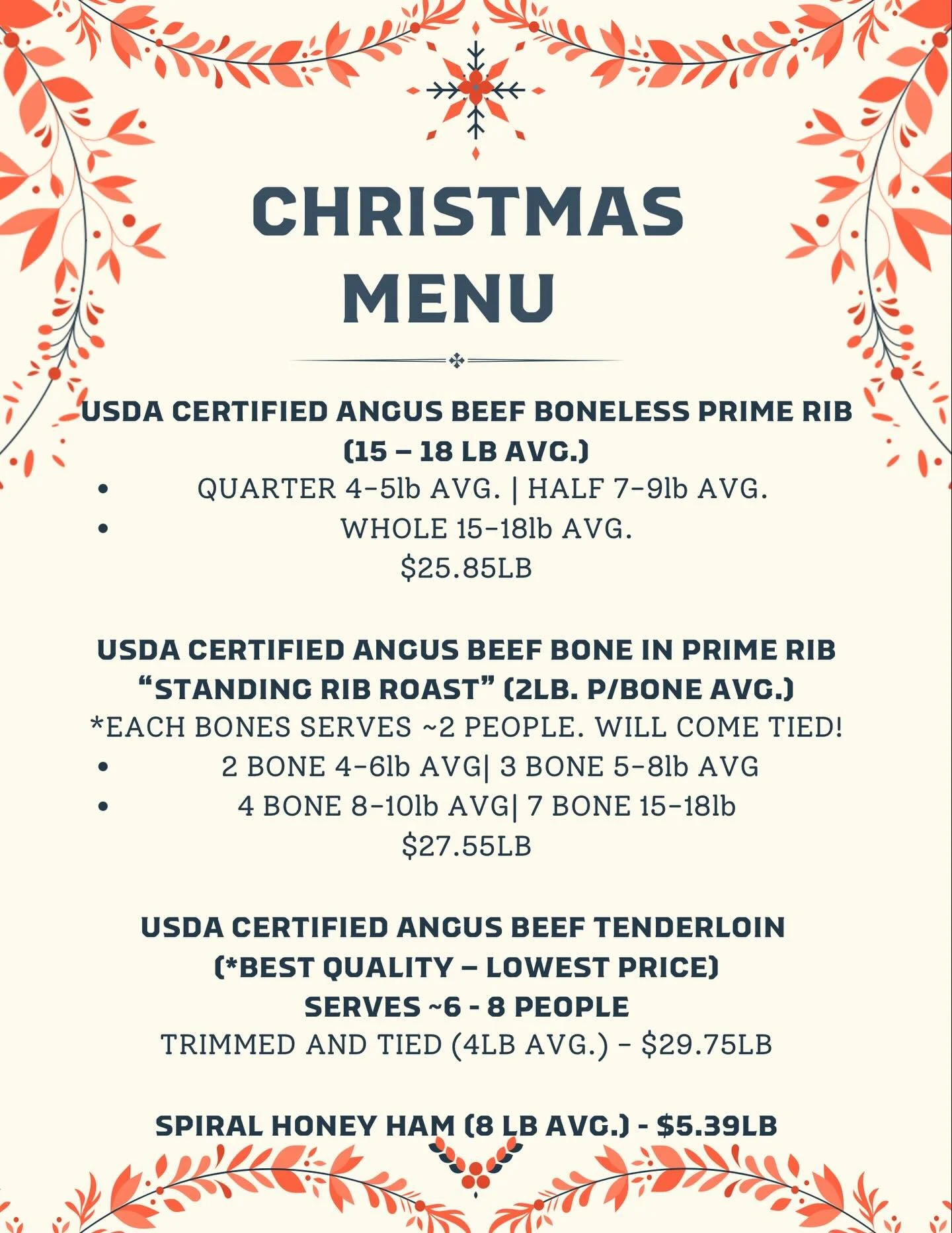 Christmas at The Salty Butcher starts now! 🎄 Our preorder menu is live! Shop local, skip the stress, and enjoy the season. Give us a call or order online!

Pick up Times:&nbsp;
Dates: &nbsp;Saturday, December 20th - Wednesday, December 24th. *l
*We 