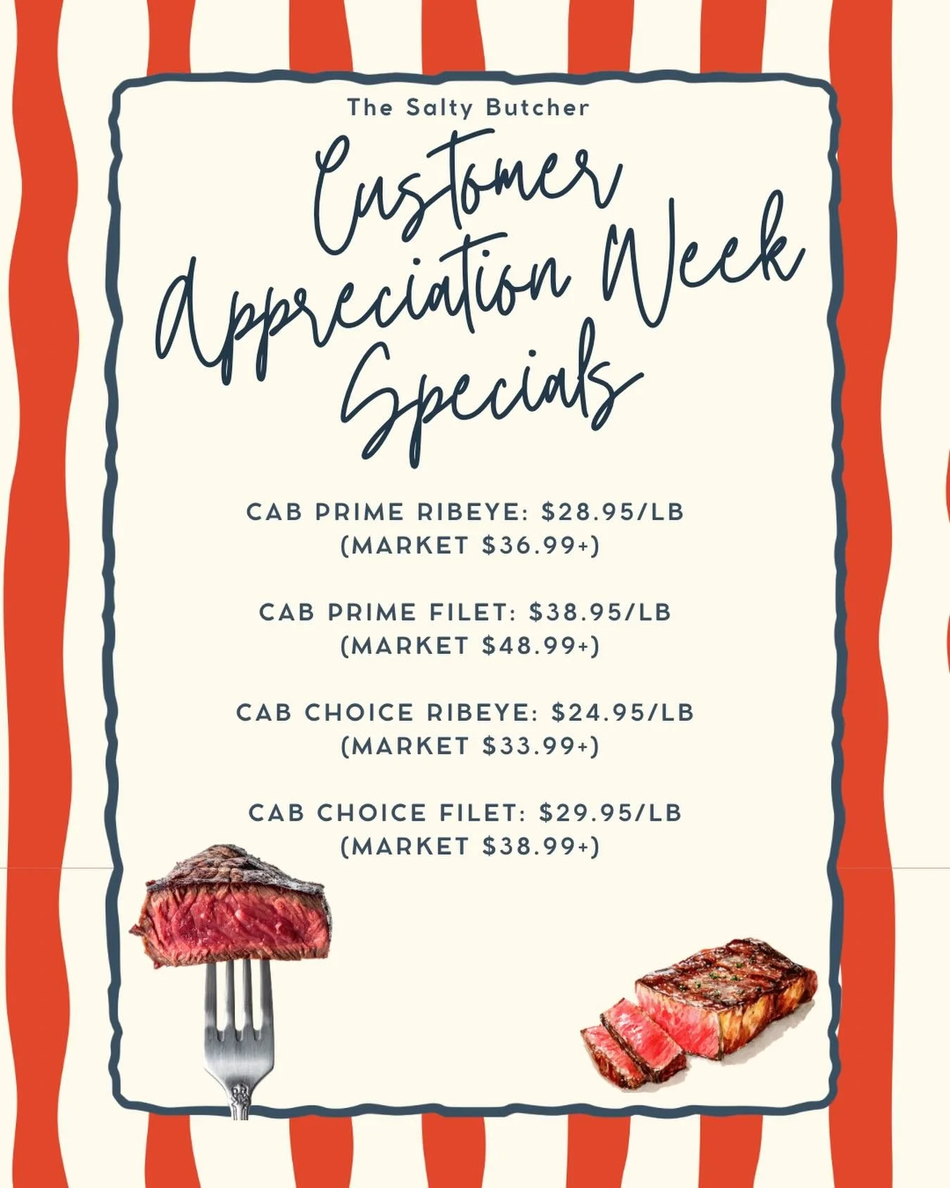 It&rsquo;s Customer Appreciation Week and we&rsquo;re giving you BELOW-market prices on your favorite cuts. One week only. Stock up while you can! 

#thesaltybutcher #saltybutchermb #customerappreciation #certifiedangusbeef #shopsmall