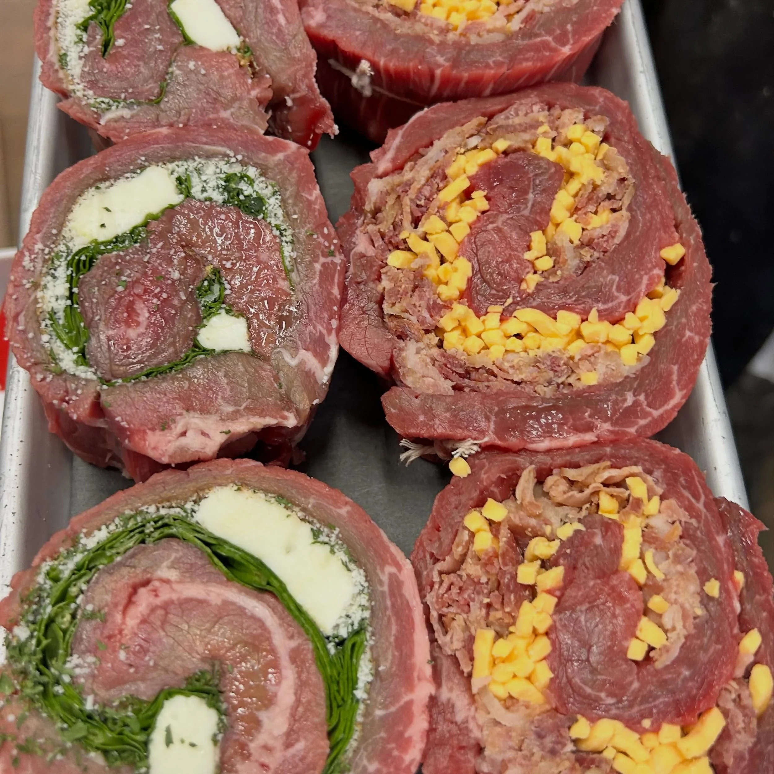 Roll into the week with our freshly made pinwheels! We have spinach and mozzarella, pimento cheese and spinach and bacon and cheddar &ndash; all packed with flavor and ready to go home with you. Stop in before they&rsquo;re gone!

#thesaltybutchermb 
