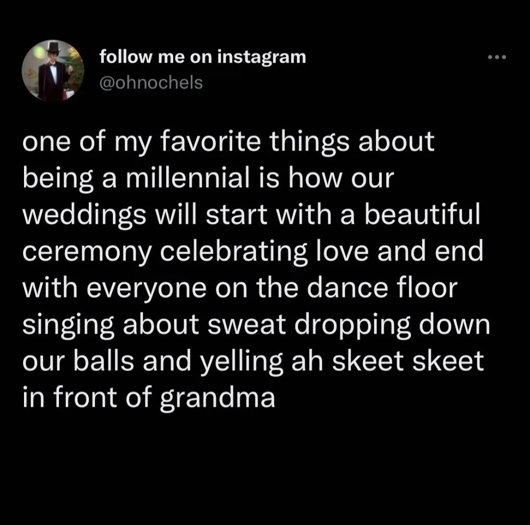 Yesss!!! I love seeing the transition from ceremony to reception! 😍😜🥳

I hope 'Get Low' will forever have a place in weddings. It's a staple! 

Credit to @ohnochels
And @imthirtyaf for sharing