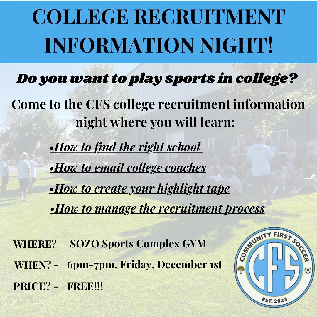 &bull;This Friday December 1st we will be holding our first ever College Informational Night in Yakima,WA! 

&bull;Don&rsquo;t miss out on this opportunity to get all the information you need to play college sports! 

&bull;Thank you to @sozo_sports,