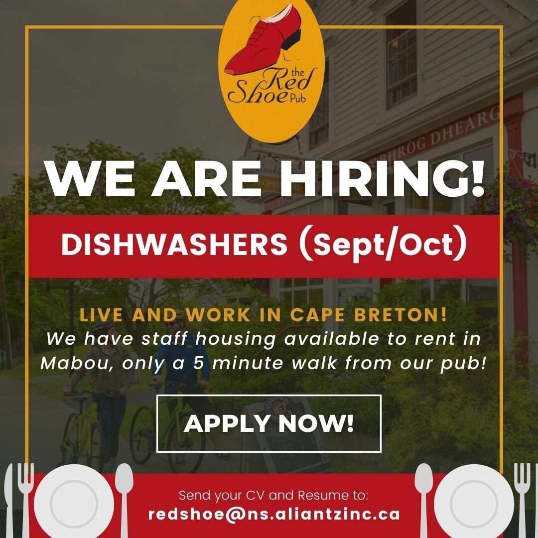 The Red Shoe Pub is on the hunt for a friendly and hardworking Dishwasher to join our awesome team for September &amp; October. As a Dishwasher, you'll be responsible for keeping our dishes, glassware, and utensils sparkling clean. You'll work with a