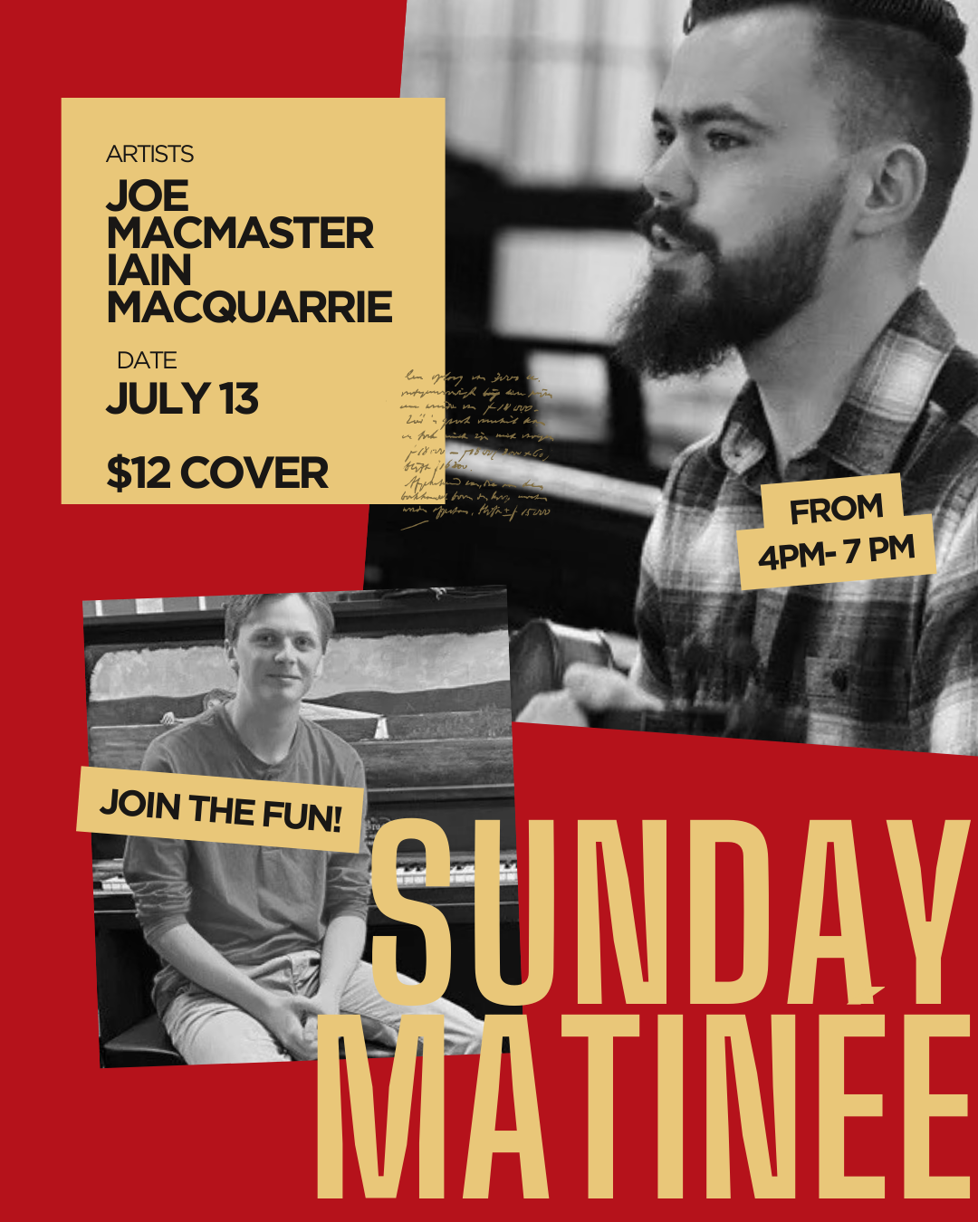 Sunday Matinée with Joe MacMaster & Ian MacQuarrie 🕓 4–7 PM | $12.00