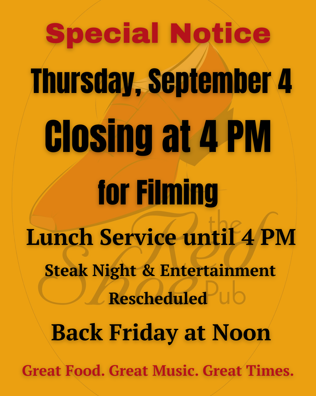 Steak Night Sounds Cancelled – Heather Rankin Project Filming | Sept 4
