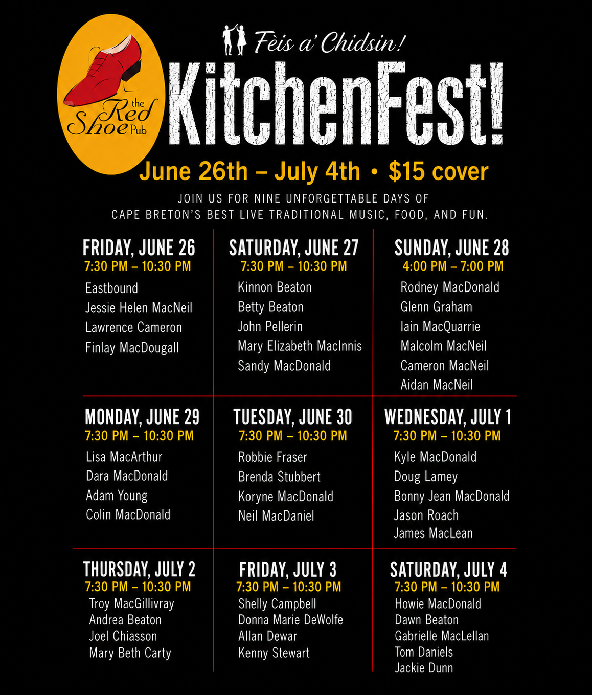 FÈIS A' CHIDSIN! KITCHENFest! 2026 | June 26 – July 4 | $15 