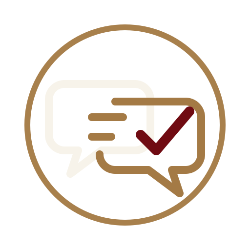 Conversation and checkmark icon representing the mediation session, discussion, and path toward resolution.