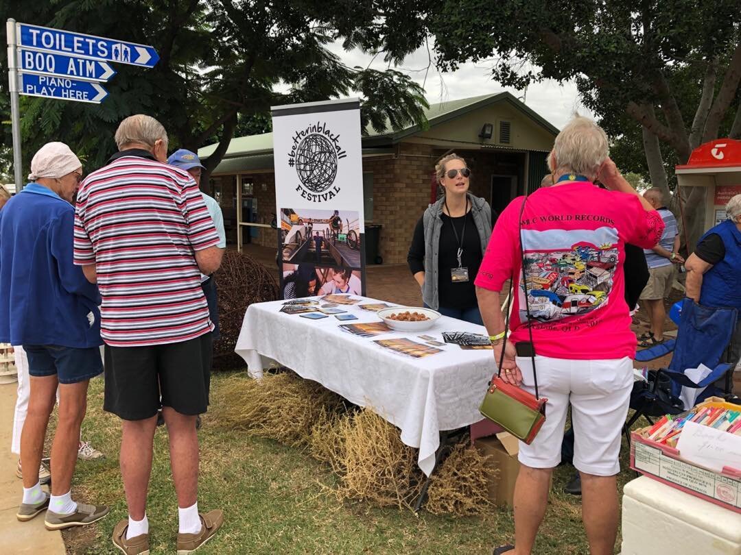 Alina, our Better in Blackall PR lady promoting our festival while giving away Rum(less) balls and chocolate truffles (aka roly polys)#betterinblackall #outbackqueensland #queenslandtourism #westernqld