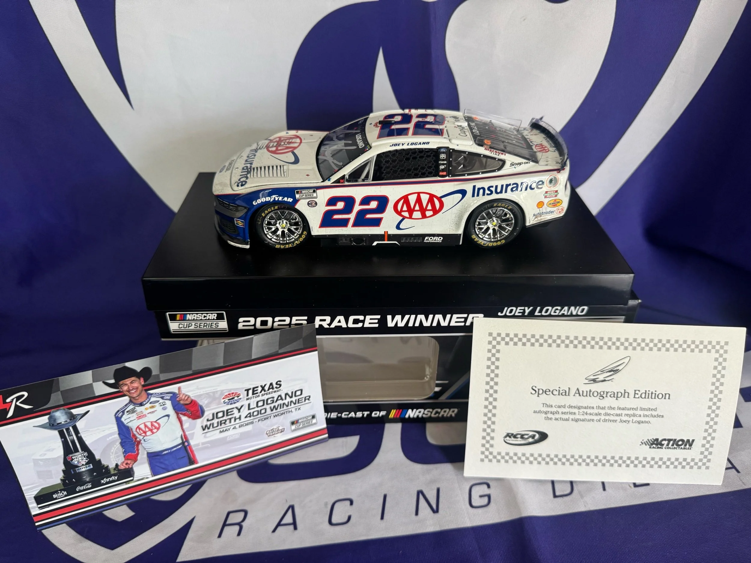 Joey Logano 2025 AAA Insurance Texas 5/4/25 Race Win 1:24 Nascar Diecast Autographed